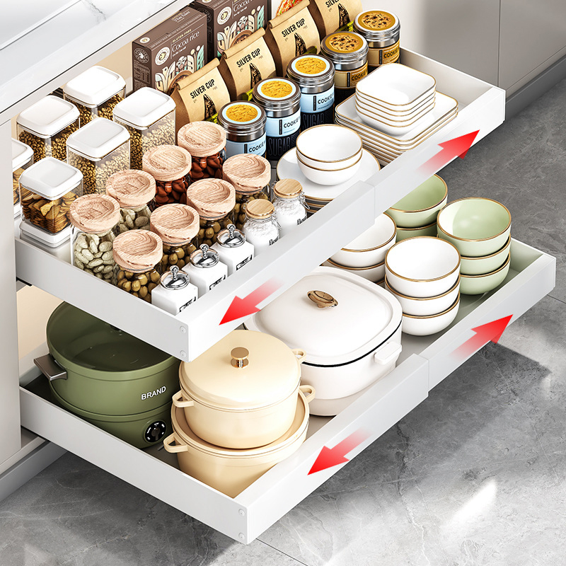 Carbon Steel Telescopic Drawer Basket Pull Down Pullout Cupboard Shelves Kitchen Rack Shelf Storage Modular Cabinet and Shelves