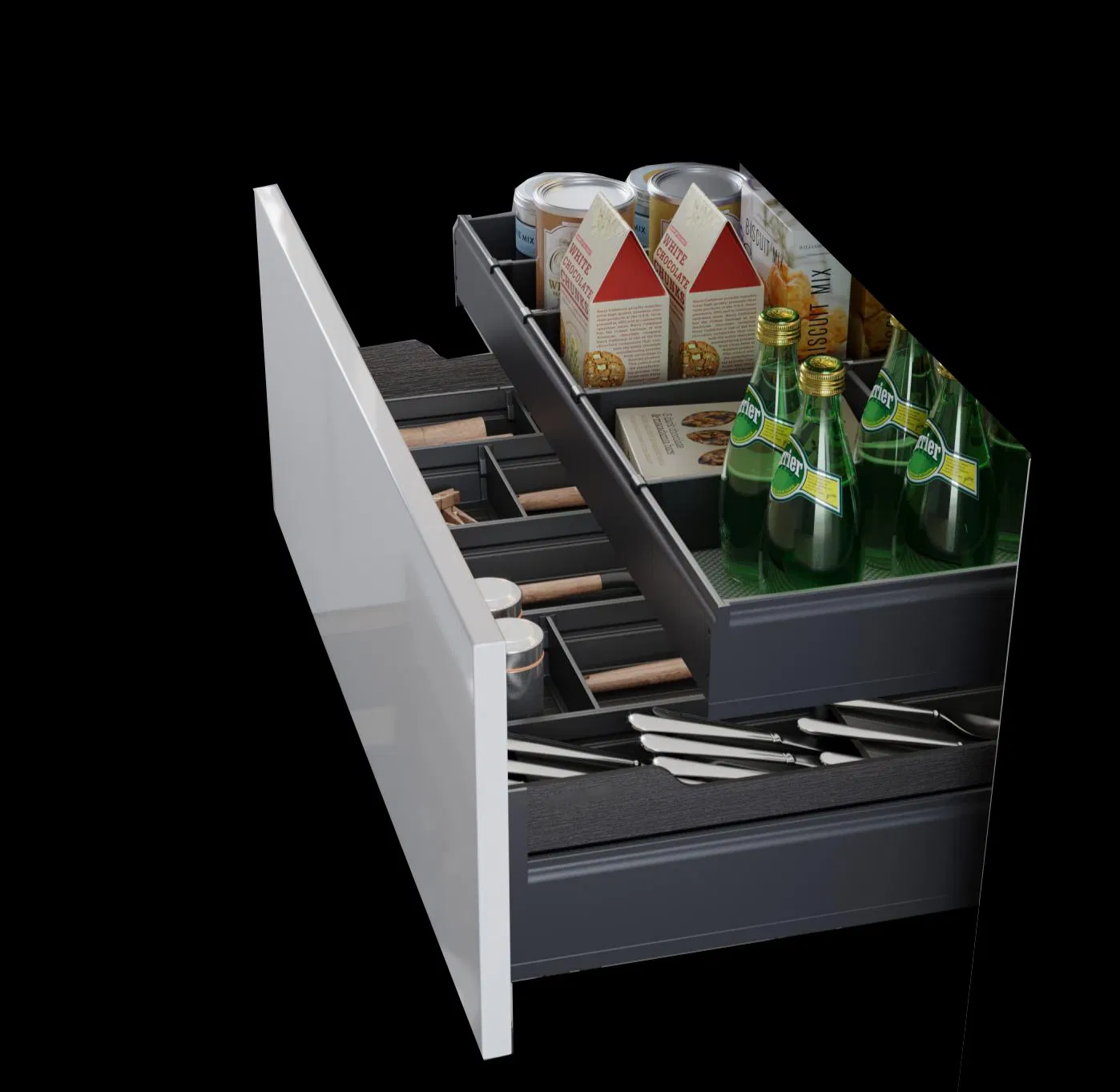 Medium-Capacity Drawer Storage System for Kitchen Cabinets