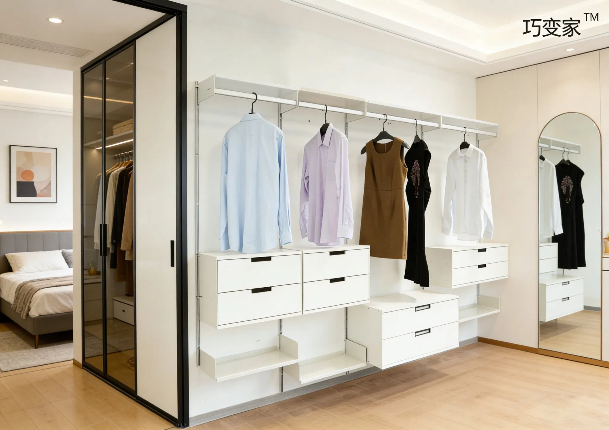 Minimalist Steel Modular Wall-Mounted Shelves with Drawer for Home Storage