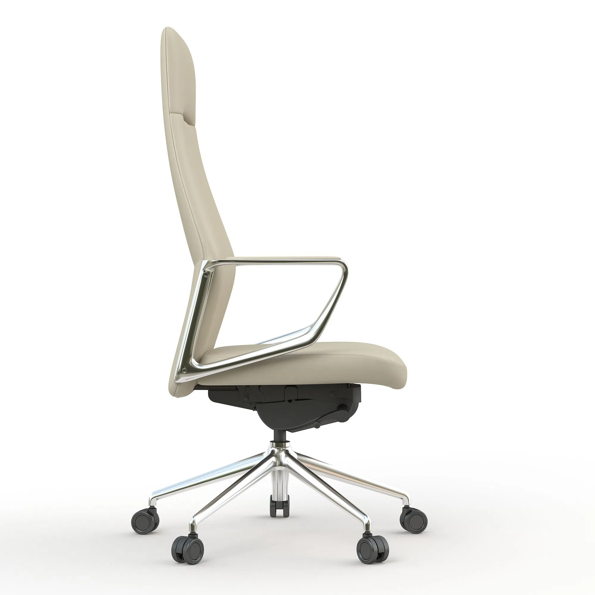 High-Back Beige Leather Executive Office Chair with Chrome Base
