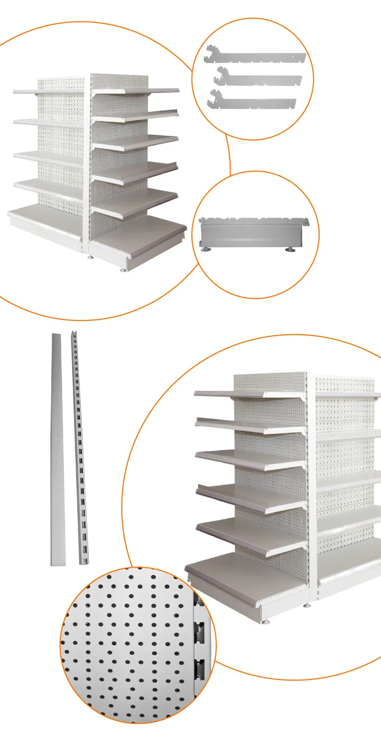 Double-Sided Tegometal Gondola Supermarket Shelving Unit with Adjustable Perforated Back Panels