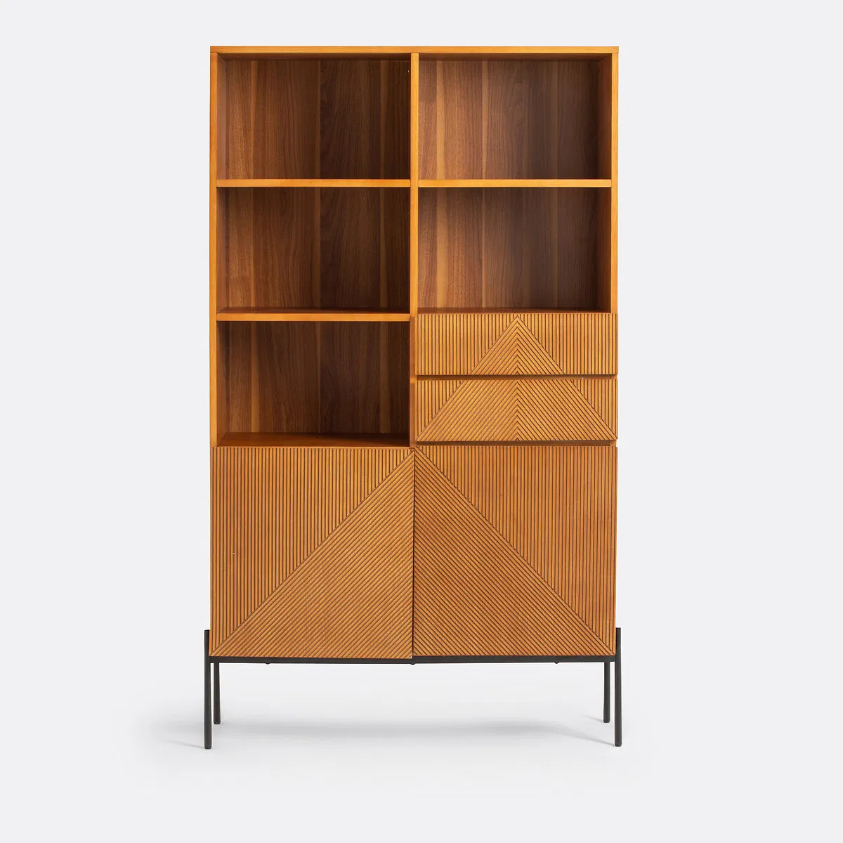 Elegant Display &amp; Storage Unit Constructed From Solid Wood with Handcrafted Rattan Fronts &amp; Clean Lines for Luxurious Living Room or Office