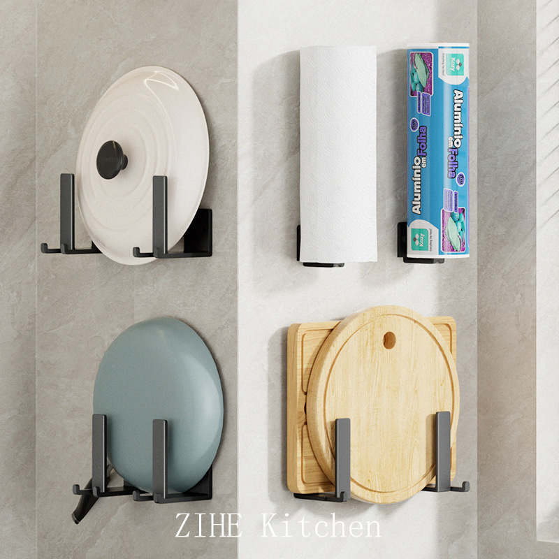 Kitchen Pot Lid Rack Wall Mounted No-Punch Shelf Cutting Board Storage Rack