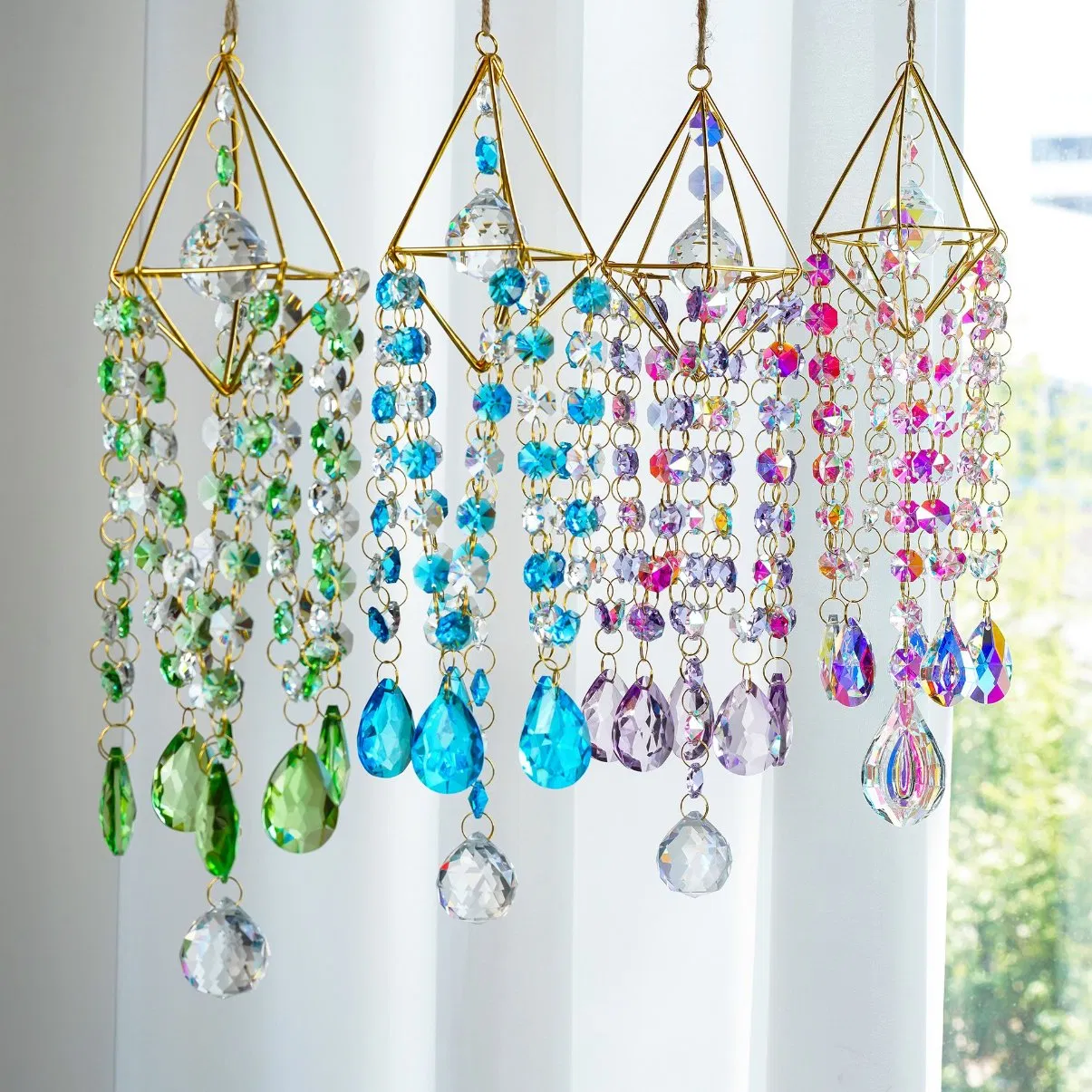 Geometric Crystal Suncatcher with Rainbow Prism for Window Bedroom Decor