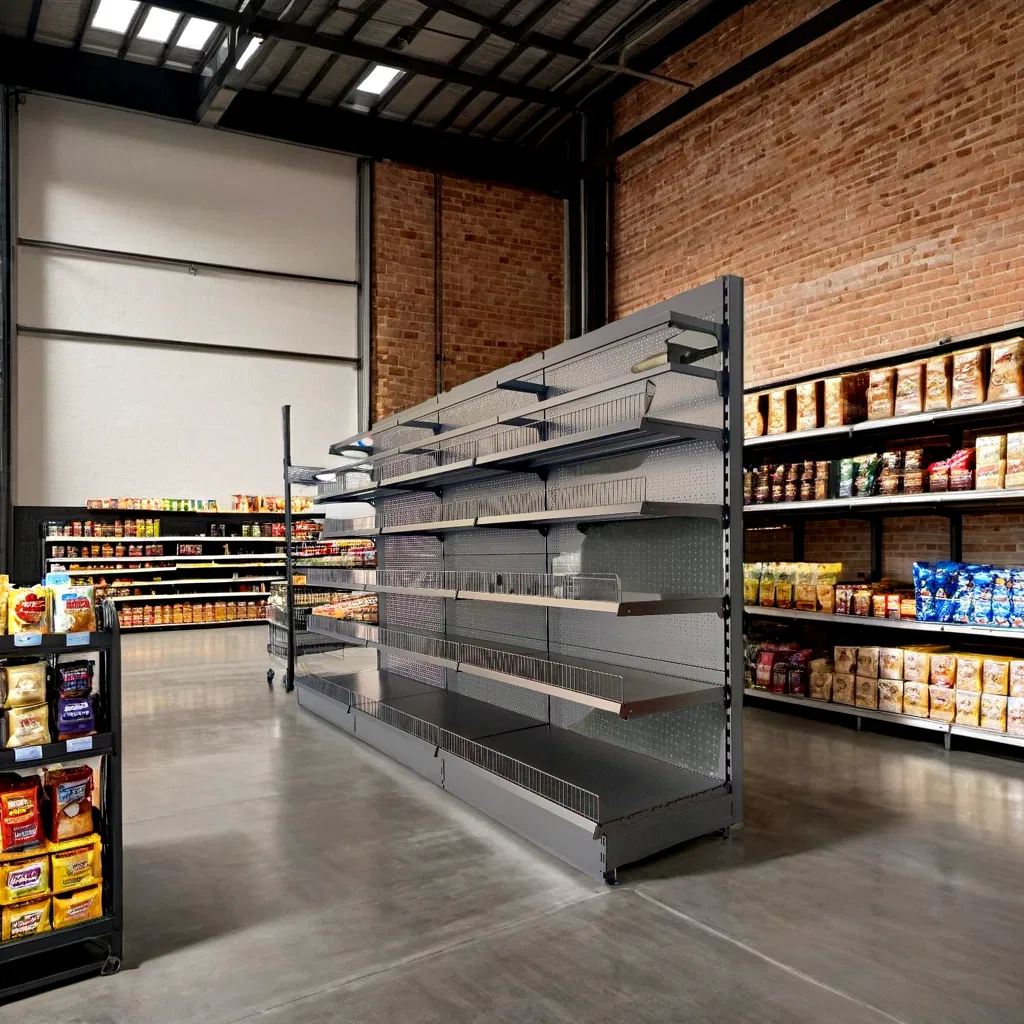 Double-Sided Retail Shelving Units for Versatile Supermarket Displays