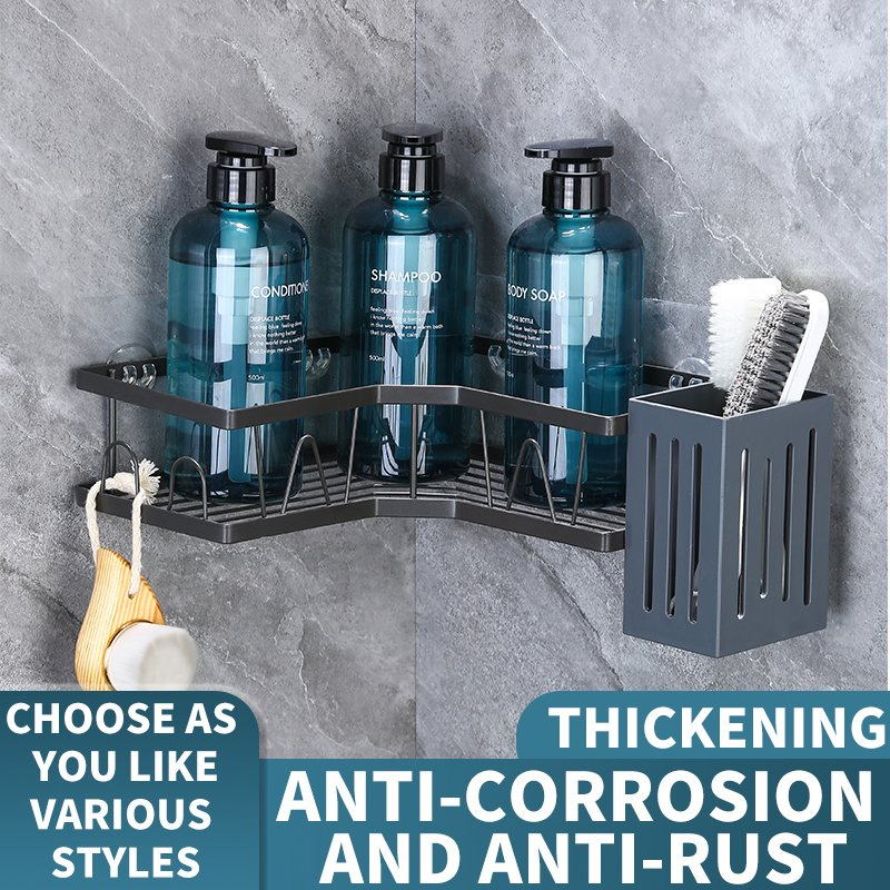 Corner No Drilling Shower Caddy Wall Mounted Bathroom Corner Storage Shelf with Hooks Shower Caddy Corner