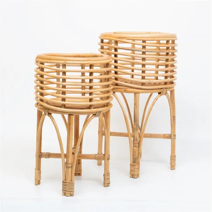 Outdoor Decorative Flower Pot Stands Natural Bamboo Rattan Planter Stands Garden Accessories