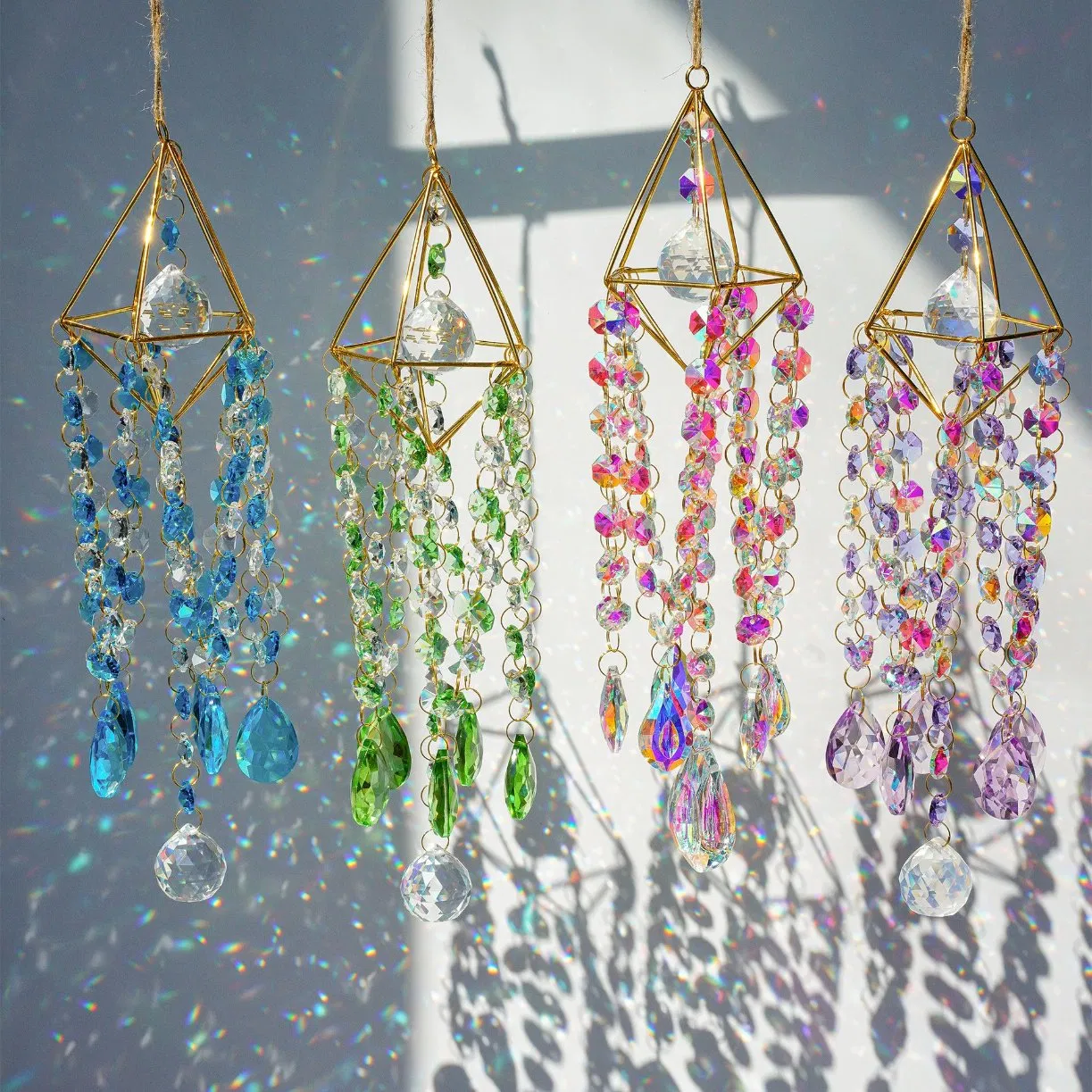 Geometric Crystal Suncatcher with Rainbow Prism for Window Bedroom Decor