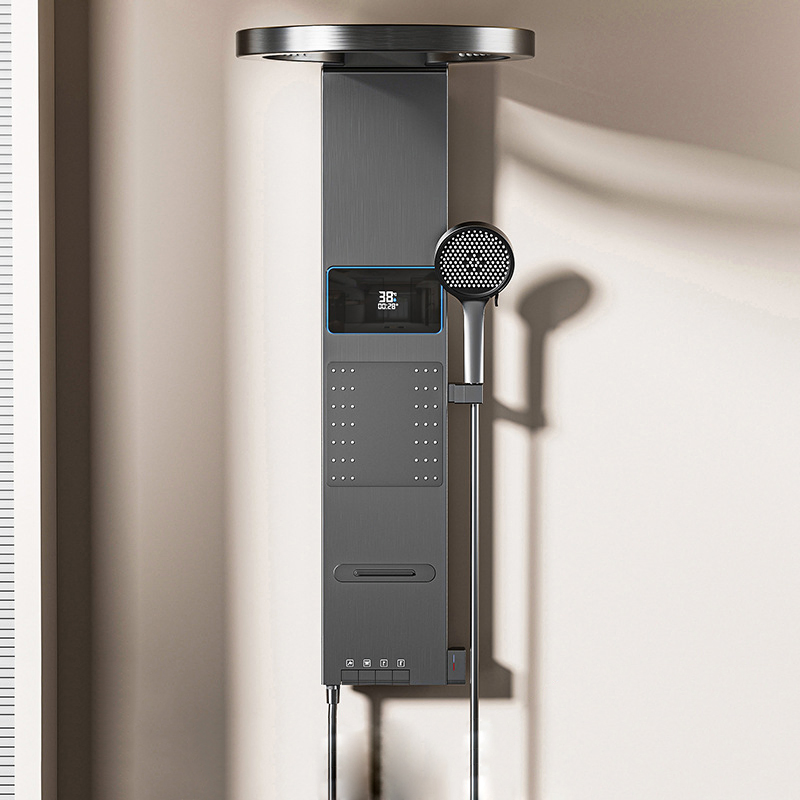 Premium Grey Aluminum Shower Tower - Wall Mounted Rainfall System with LED &amp; Waterfall Jets