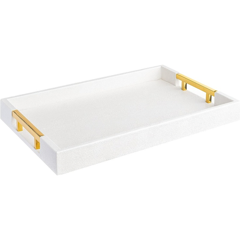 Promotional Elegant Rectangle White Glossy Decorative Serving Tray Home Decor Fashion-Accessories