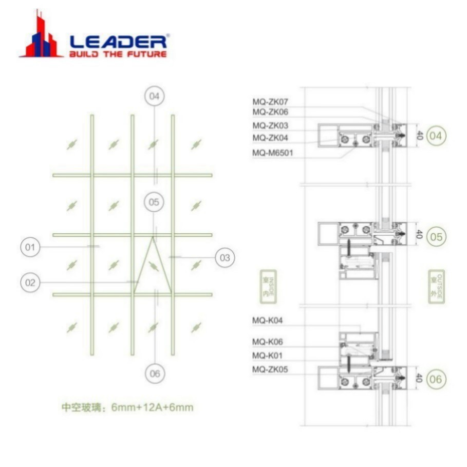 Multicolored Money-Saving on Labor Durable Curtain Wall System for Office Buildings