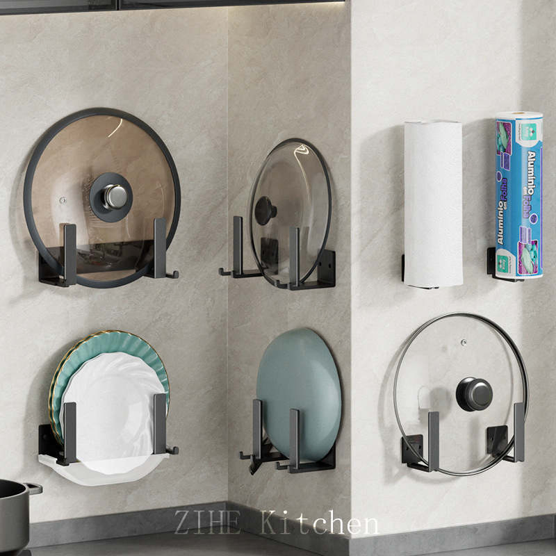 Kitchen Pot Lid Rack Wall Mounted No-Punch Shelf Cutting Board Storage Rack