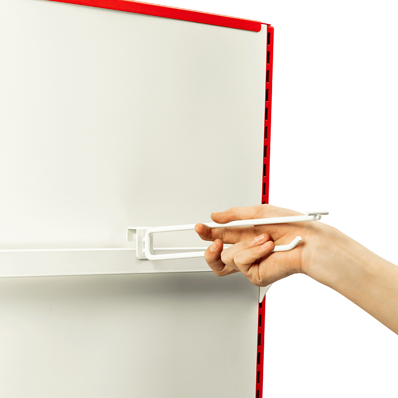 Double-Sided L-Shaped Basket Shelving Unit for Retail Display with Slanted Design and Modular Assembly