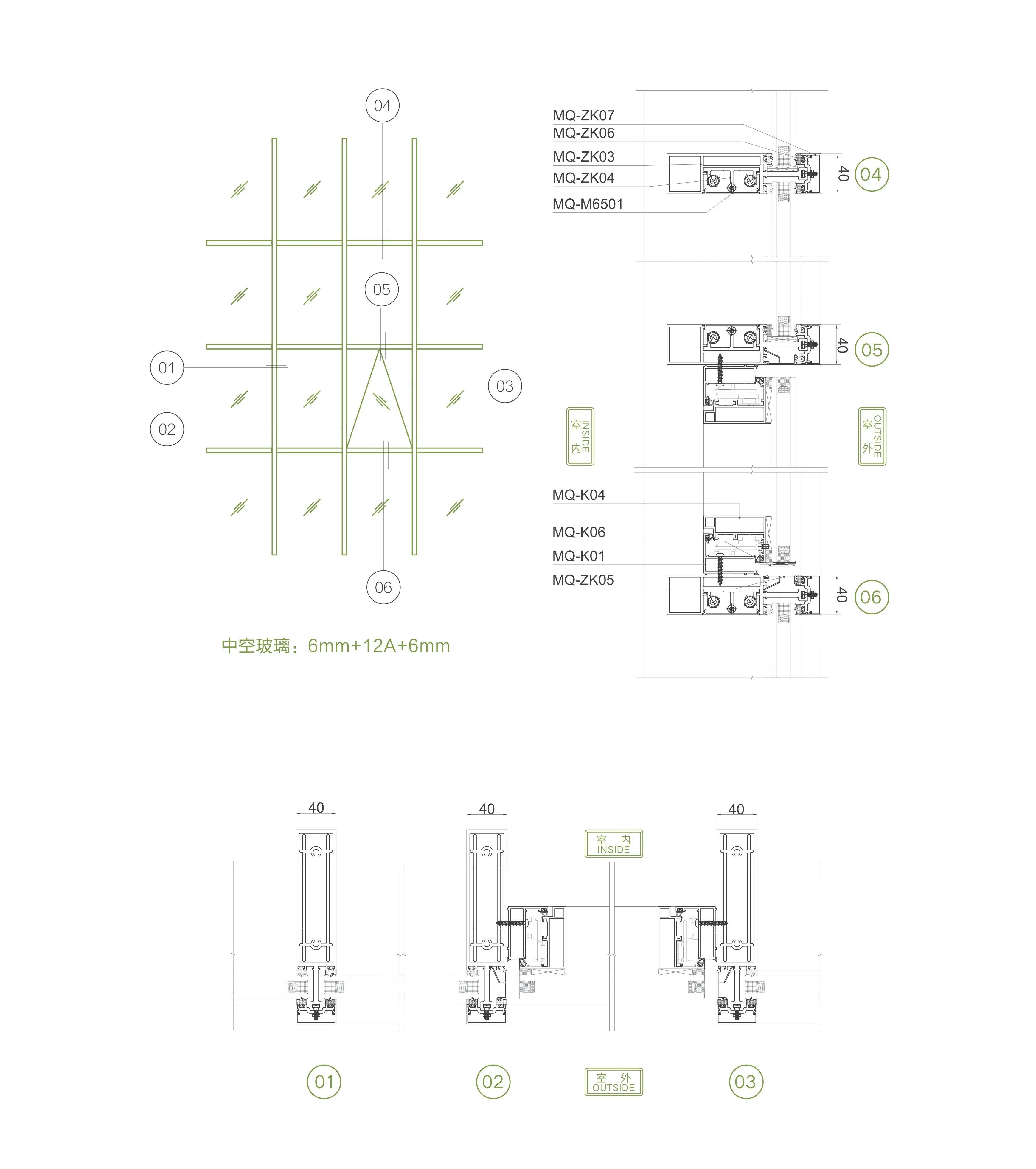 Multicolored Money-Saving on Labor Durable Curtain Wall System for Office Buildings