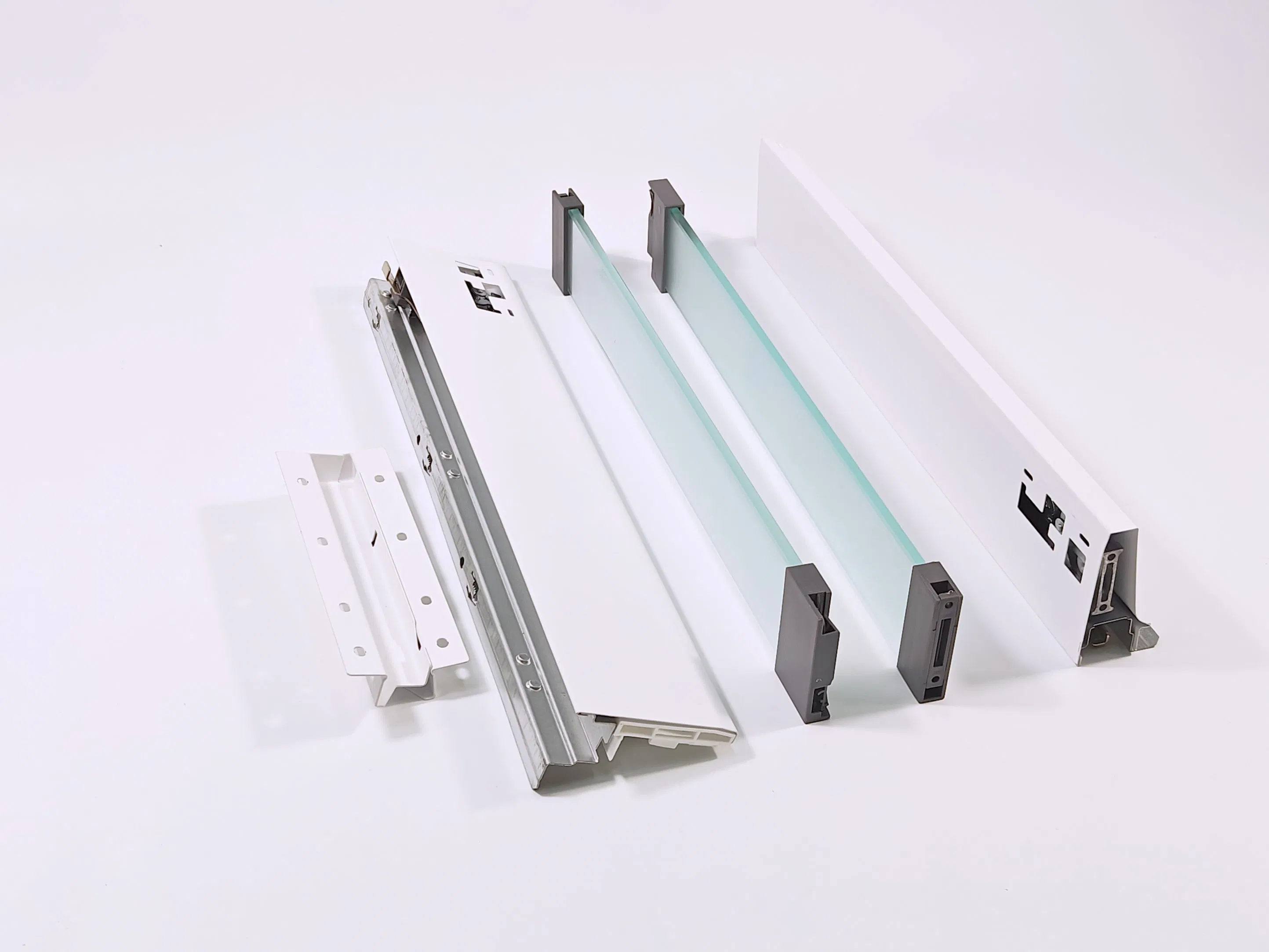 Double-Wall Drawer System for Kitchen Cabinet with Extended Side Glass