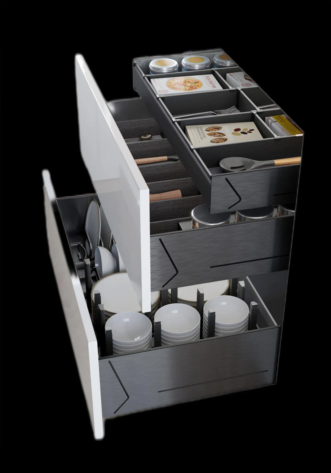 Medium-Capacity Retractable Drawer System for Modular Kitchen Cabinets