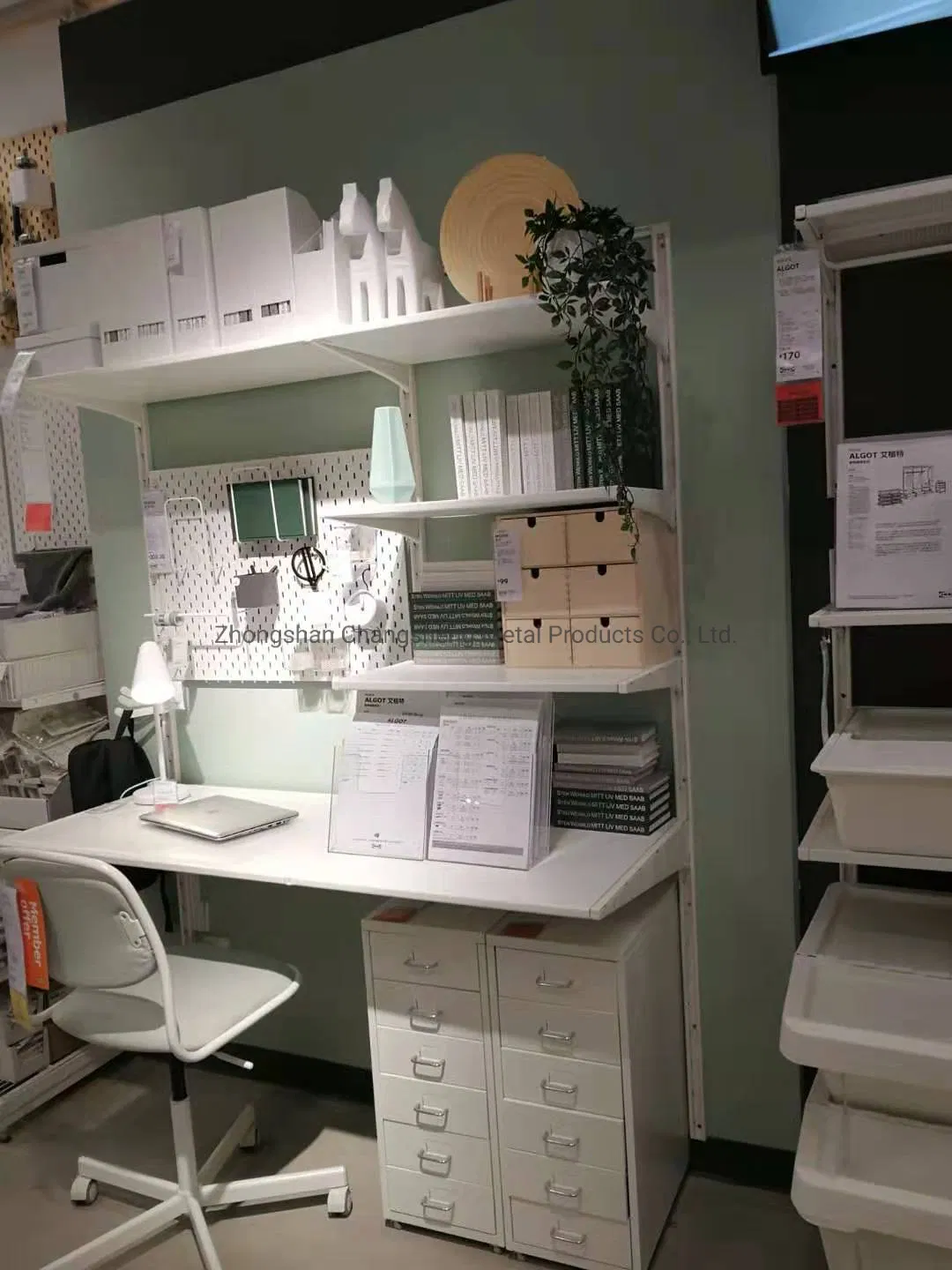 Modern White Powder Coaed Modular Wall Mounted Storage Metal Sheet Shelving System