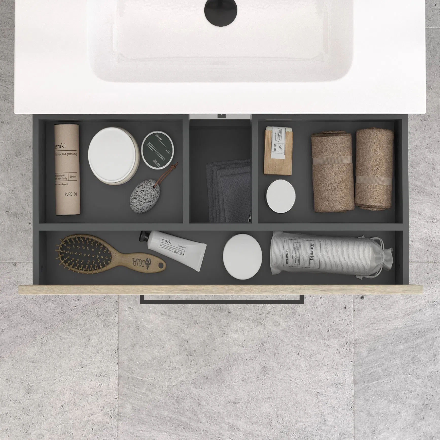 600mm Oak Effect Small Compact Freestanding Bathroom Vanity Cabinet with Sink and Mirror 2 Drawers