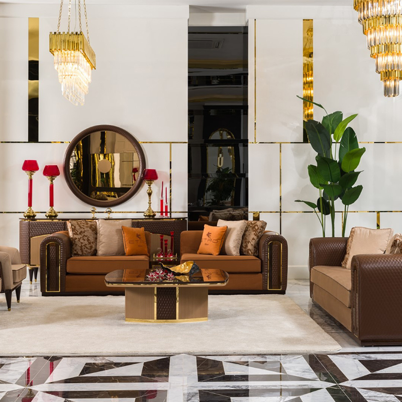 Modern Living Room Luxury Sofa in Fabric and Leather Mixed Upholstery for Home in 3 2 1 1 Seater