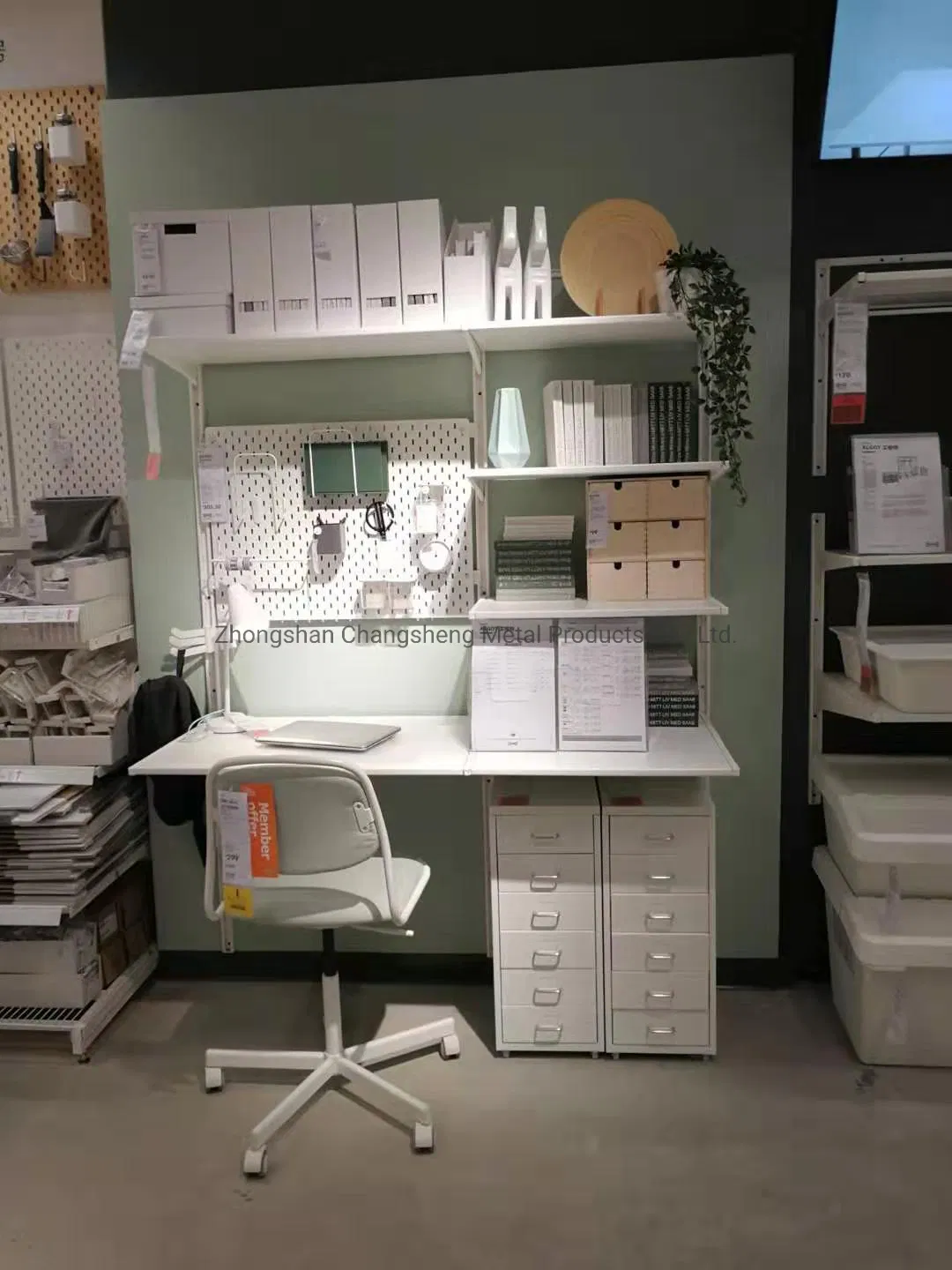 Modern White Powder Coaed Modular Wall Mounted Storage Metal Sheet Shelving System