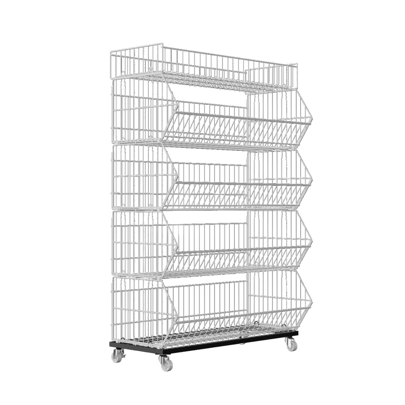 Metal Four-Tier Beveled Basket Bakery Shelving Unit for Supermarkets and Convenience Stores