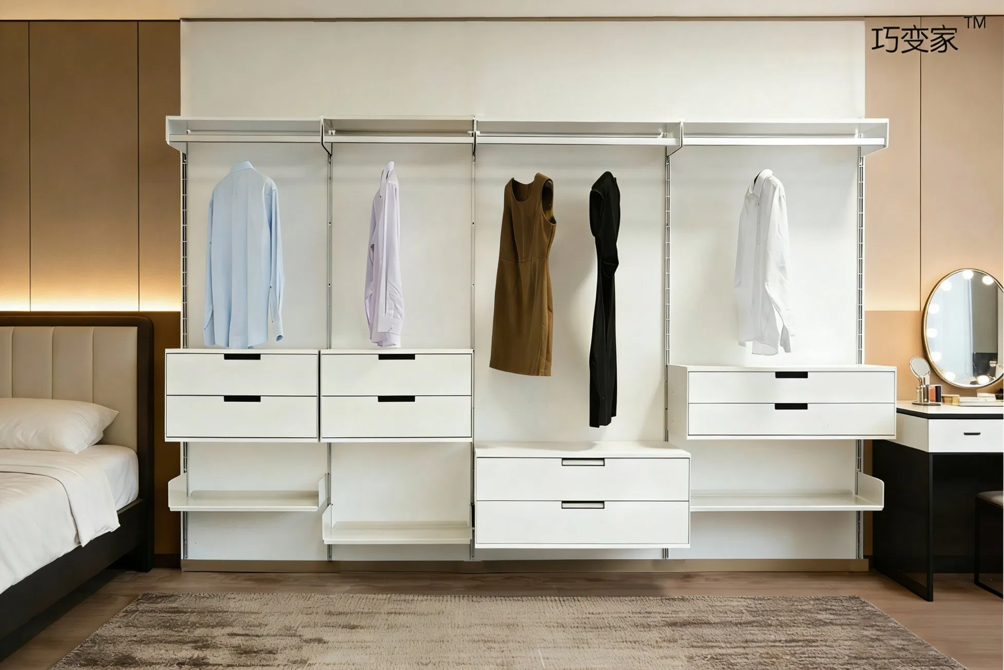 Minimalist Steel Modular Wall-Mounted Shelves with Drawer for Home Storage