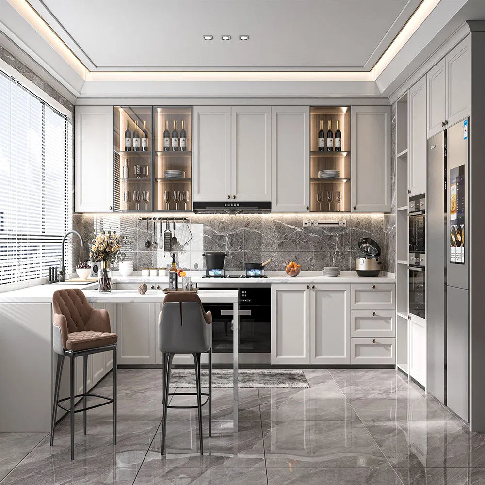 Foshan Factory Modern Custom Kitchen Storage Cabinet Shaker Design Solid Wood Lacquer Kitchen Cupboard for Villa Project