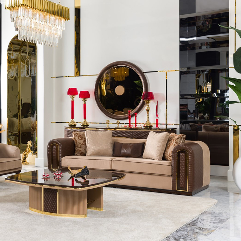 Modern Living Room Luxury Sofa in Fabric and Leather Mixed Upholstery for Home in 3 2 1 1 Seater