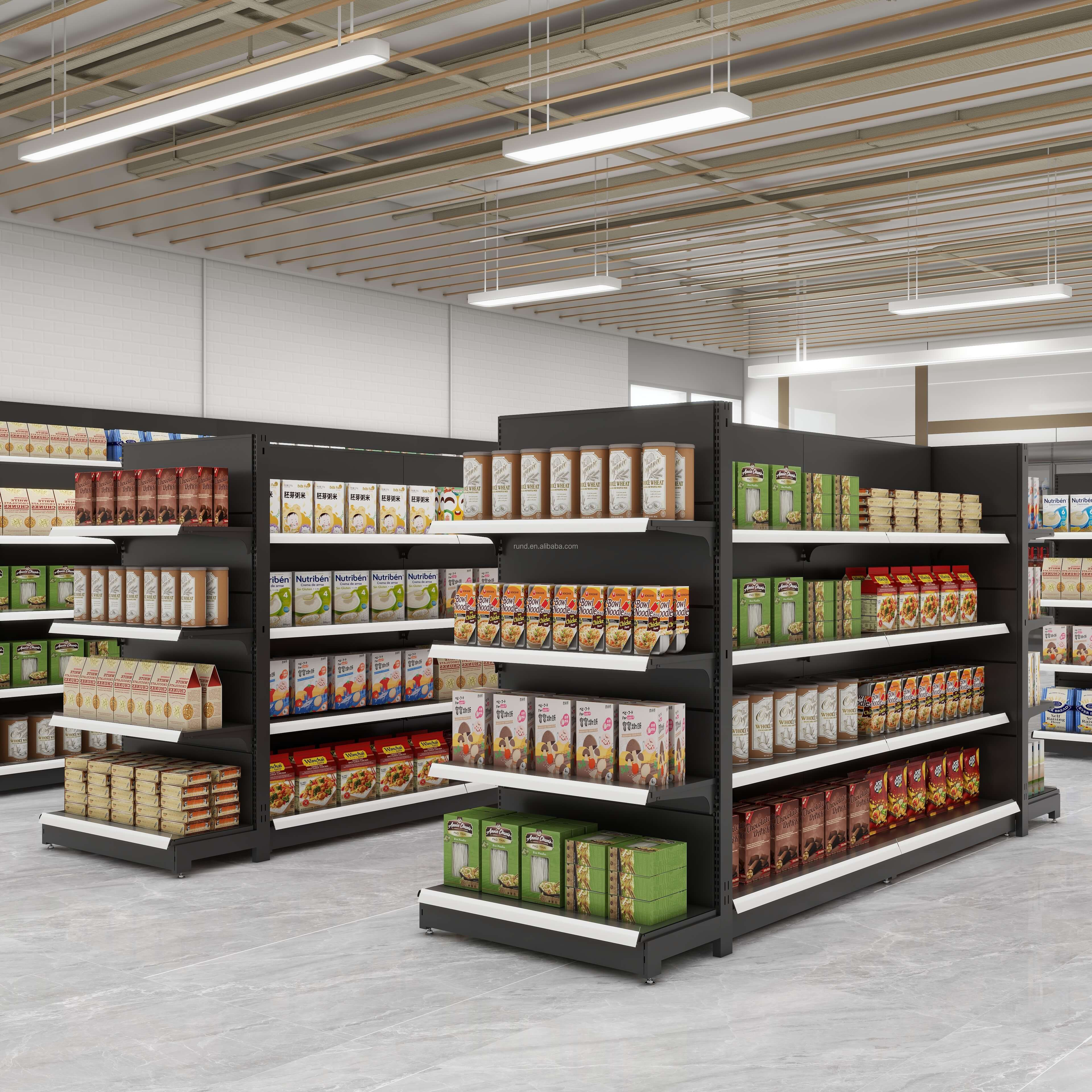 Supermarket Display Stand Metal Double-Sided Grocery Shelves Fashion Corner Wall Shelf