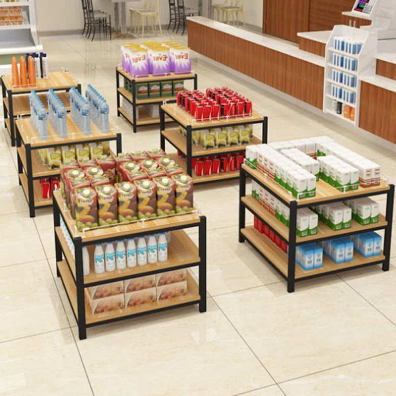 Supermarket Promotion Stack Display Shelf Chemical Washing Stack Head Rack Daily Steel and Wood Shelves Milk, Grain and Oil