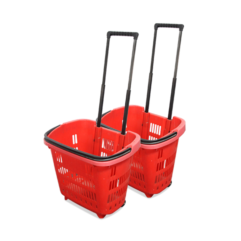 Red Double Pole Shopping Basket for Grocery and Retail Store