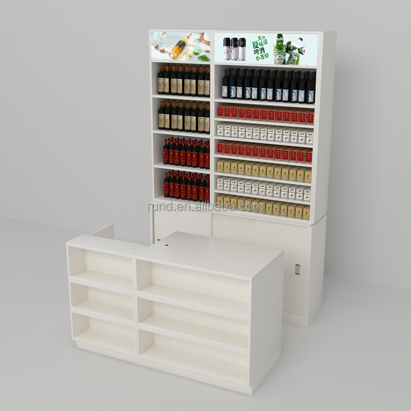 RD-06 Checkout Counter with Corner Shelf 5pcs Steel and MDF Cashier Counter for Supermarket and Retail Store Use