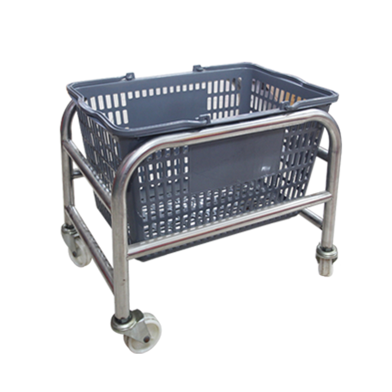 Supermarket Equipment Rolling Baskets Stand Stainless Steel Shopping Basket with Four Wheels Unfolding Feature