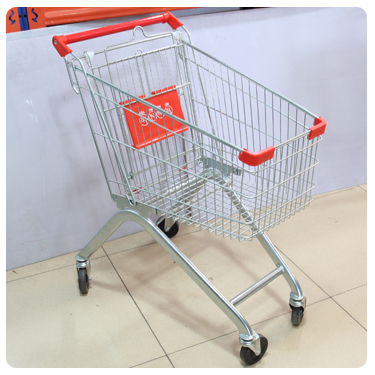 Asian Supermarket Folding Hand Trolley with Coin Lock Zinc Plated Plastic & Steel 50-130kg Capacity Red/Blue Shopping Cart
