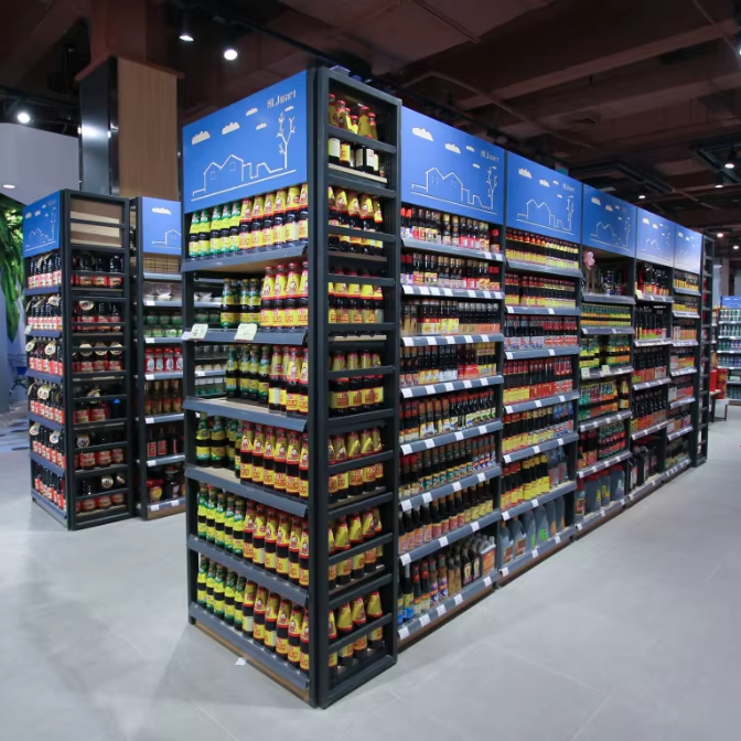 Adjustable New Four-Column Gondola Steel Display Stand From Runda Shelf Supermarket Rack for Store Use Metal/Metallic Material