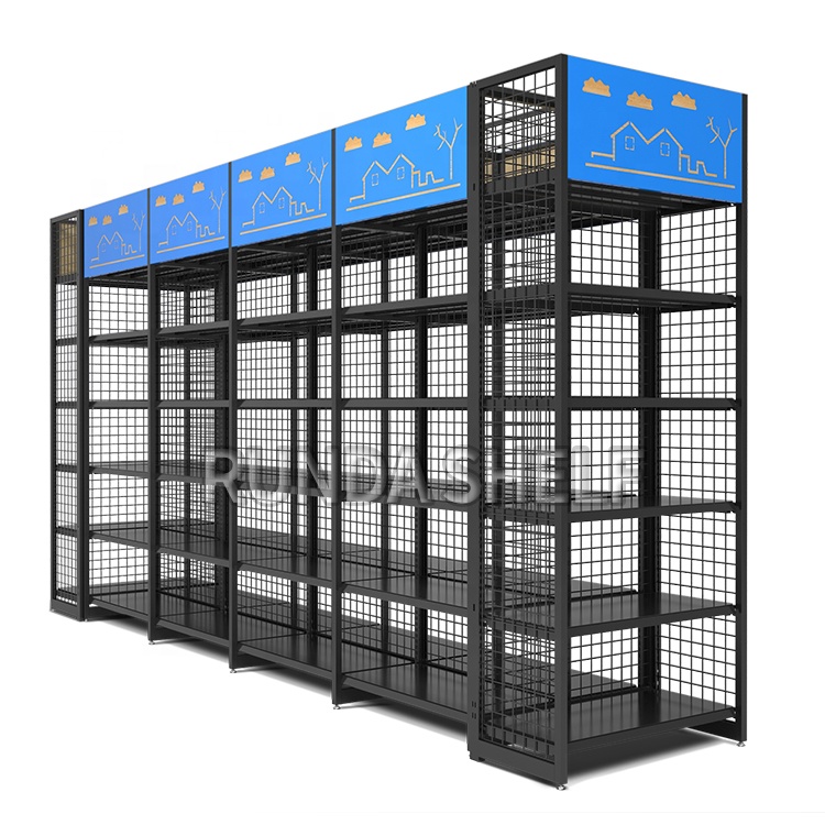 China's Modern Supermarket Shelving Wood Plastic Iron Display Rack with Metal Finish for Store Advertising Pricing Display