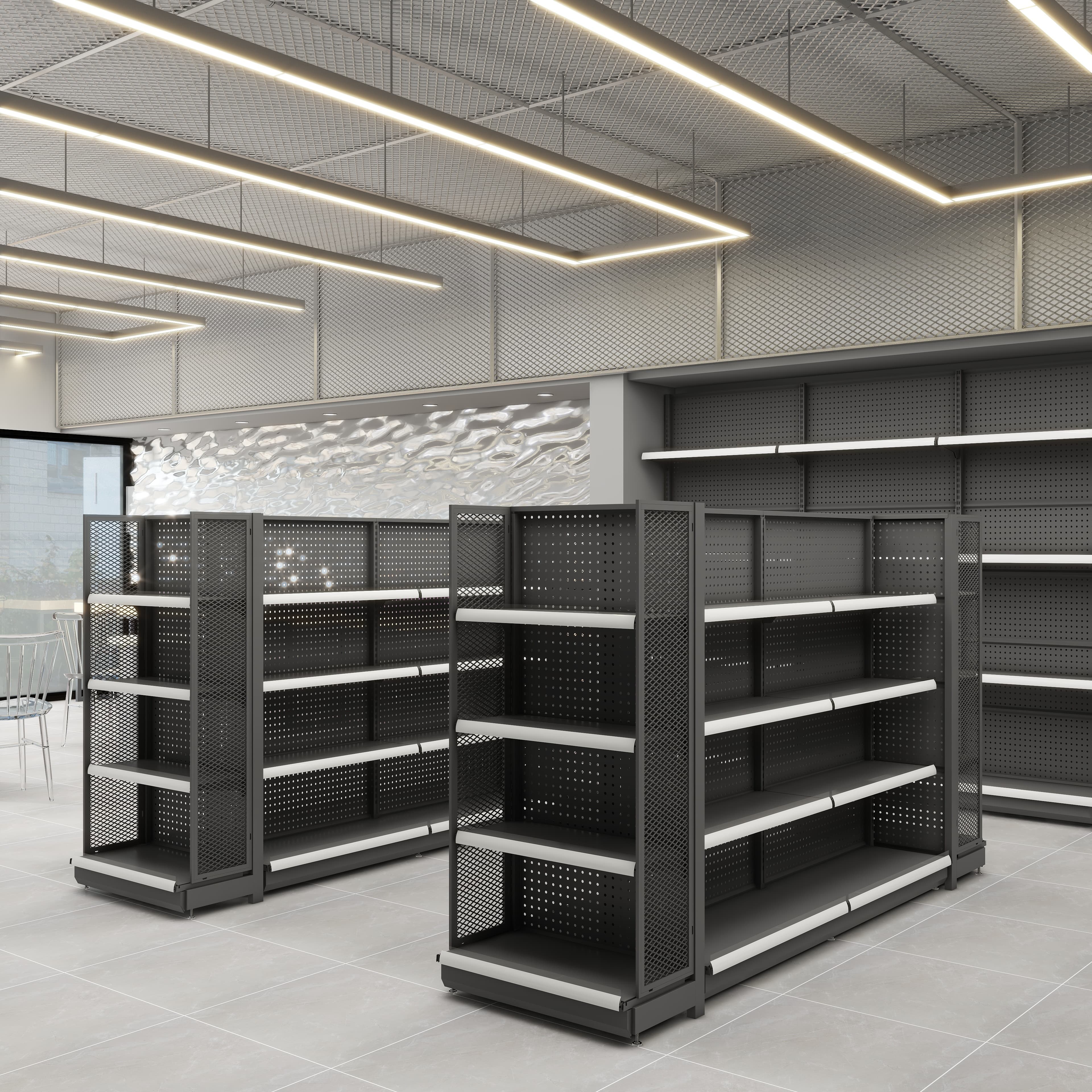 Custom Double-Sided Metal and Wood Gondola Shelf for Supermarket Racks Display for Retail Store Use