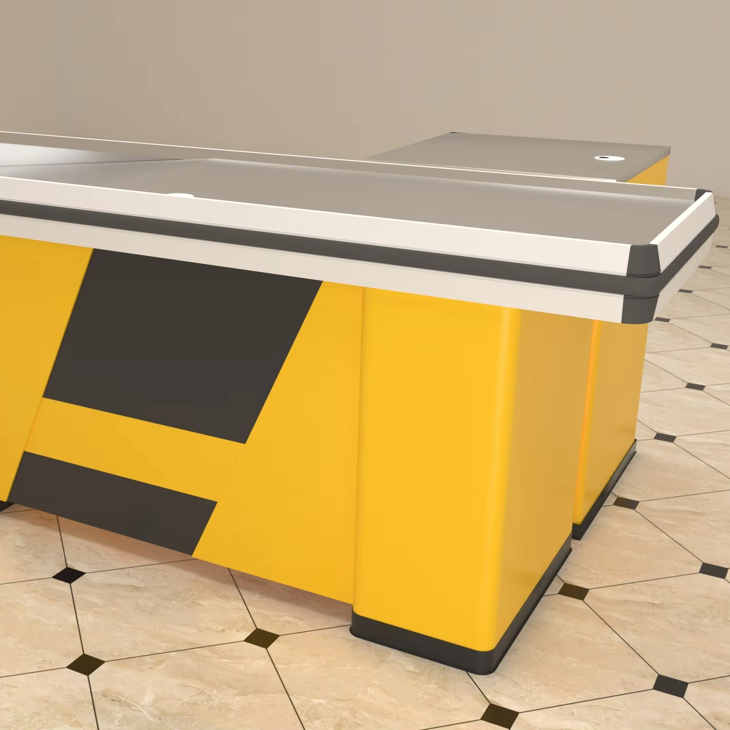 Modern Style Multifunctional Cashier Table Popular Checkou Counter for Supermarkets Durable Wood Steel MDF Materials