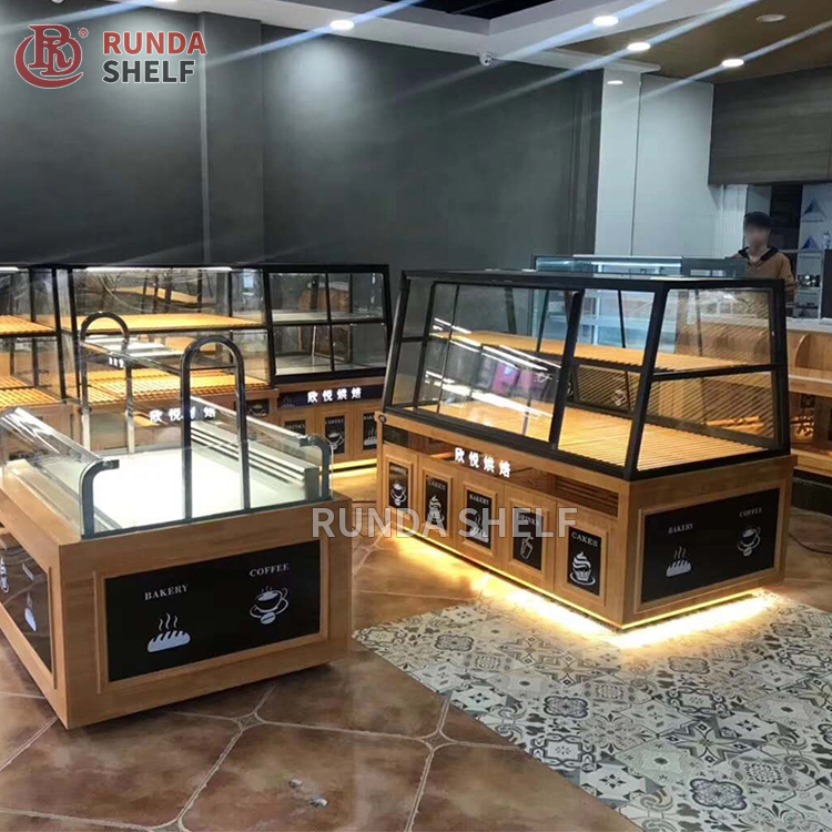 High Quality 4-Tier Bakery Display Stand Double-Sided Heavy-Duty Retail Wood and Iron Stand for Quality Storage