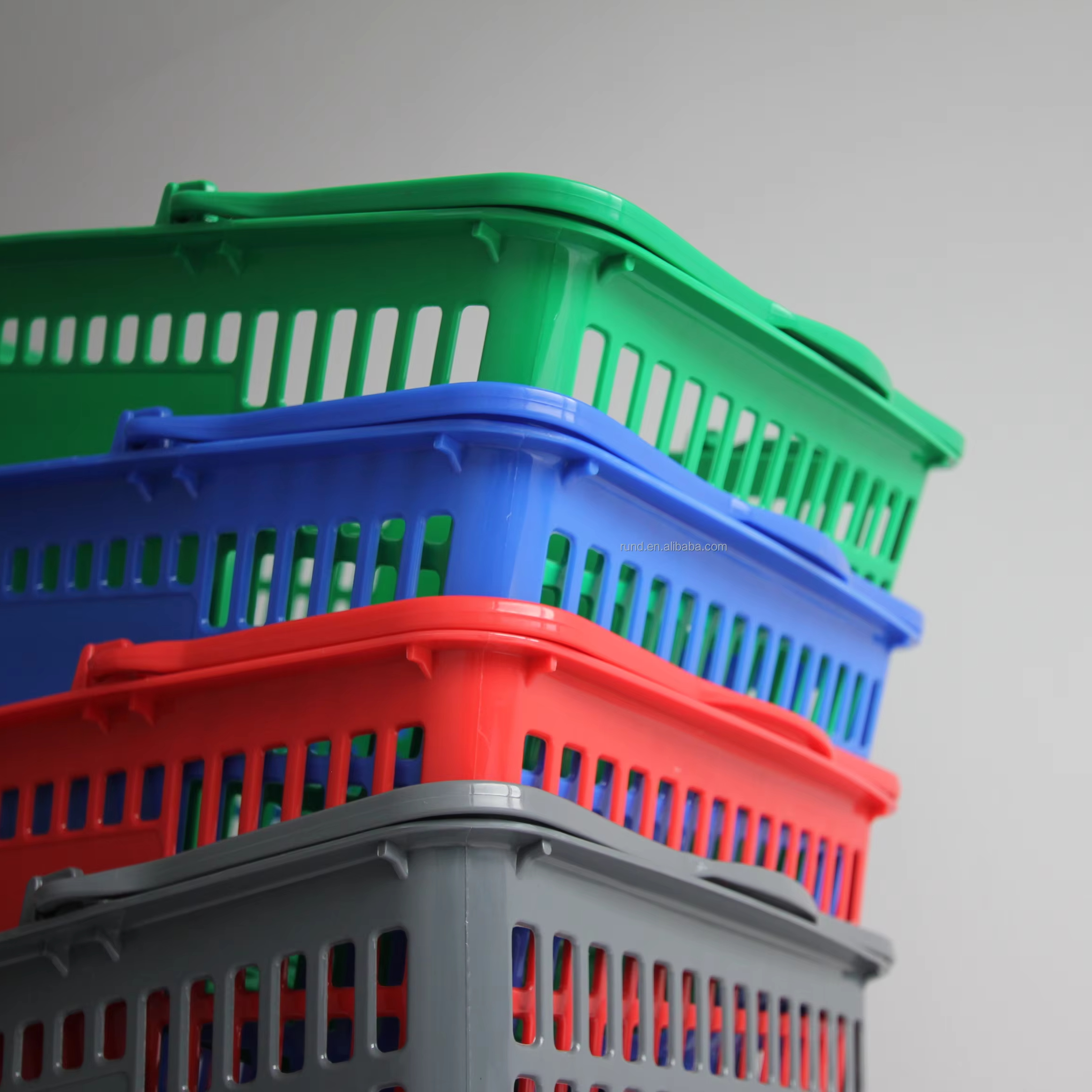 2-Layer Supermarket Shopping Baskets with Wheels Plastic Portable Storage Basket