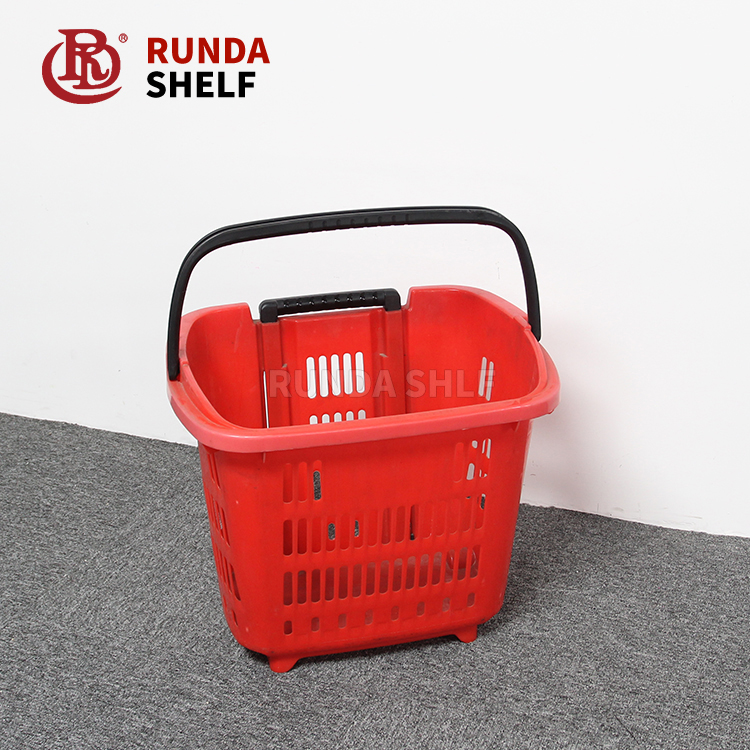 HB-08 Plastic Foldingl Wicker Shopping Basket with Wheels