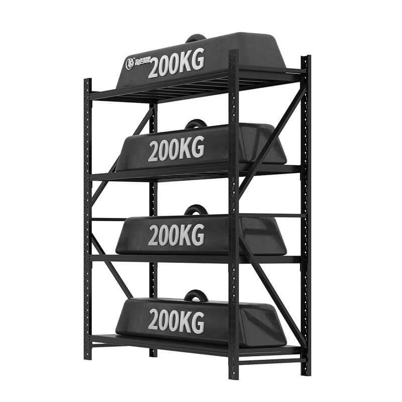 4-Layer Industrial Metal Storage Rack 200kg Capacity Long Span Steel Multi-Level Warehouse Shelf for Supermarket & Home Use
