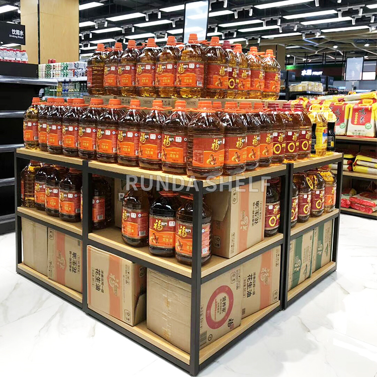 Supermarket Rack 3-Layer Heavy Duty Display Table Single-Sided Promotion Stand in Wood and Steel for Promotions