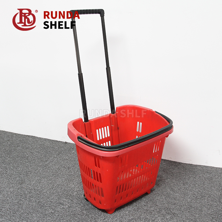 HB-08 Plastic Foldingl Wicker Shopping Basket with Wheels