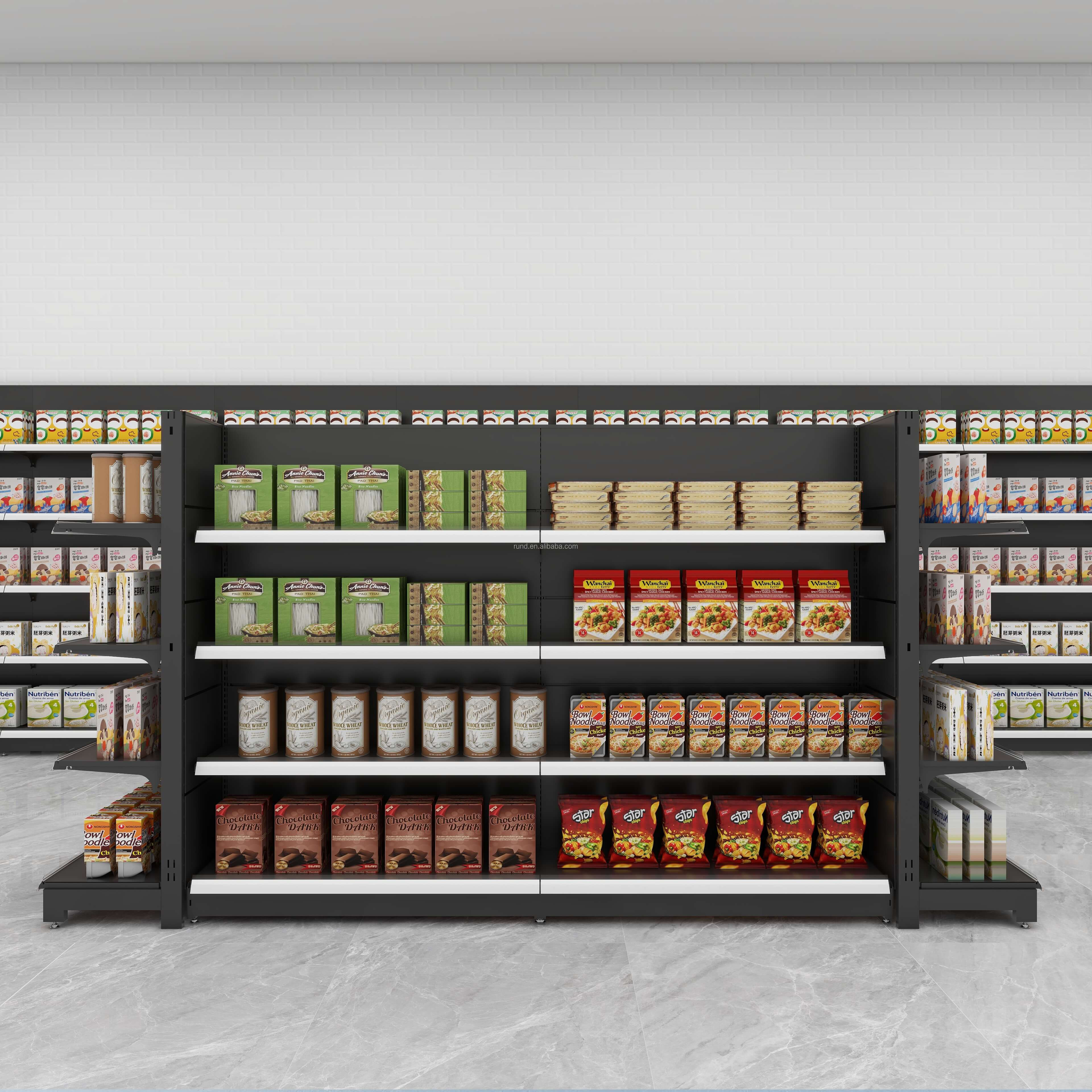 RunDaShelf Heavy Duty Double-Sided Freestanding Metal Supermarket Display Shelves