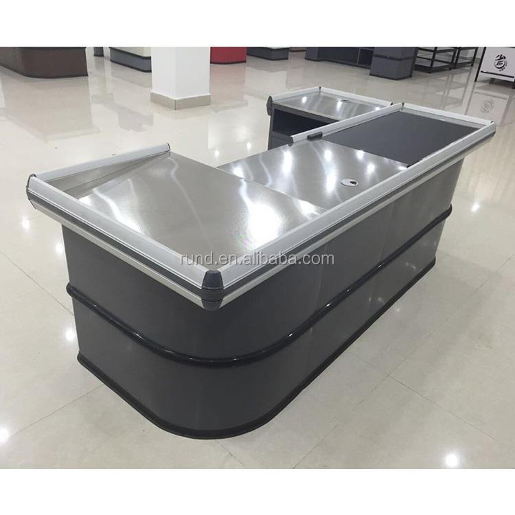 Steel Cash Register Checkout Counters with Corner Rack for Supermarket and Retail Store Use