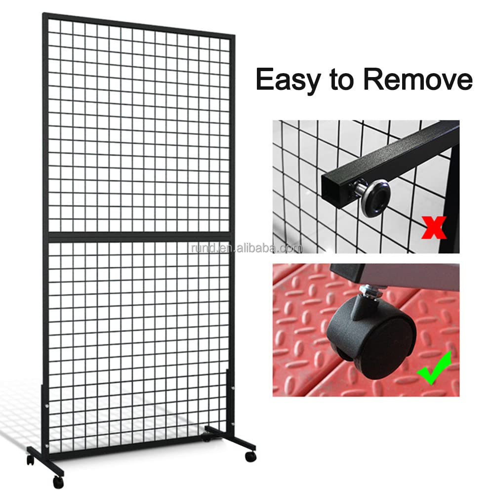 Black Wire Gridwall Two-Double T-Base Tower Floorstanding Supermarket Rack for Craft Fair Display Art Rack Made of Steel