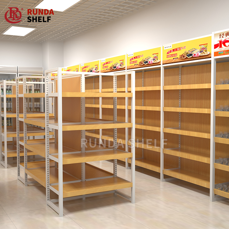 Promotional Single-Sided Metal Display Shelf Rack Not Second-Hand for Supermarket Wood Shelf Used for Usage