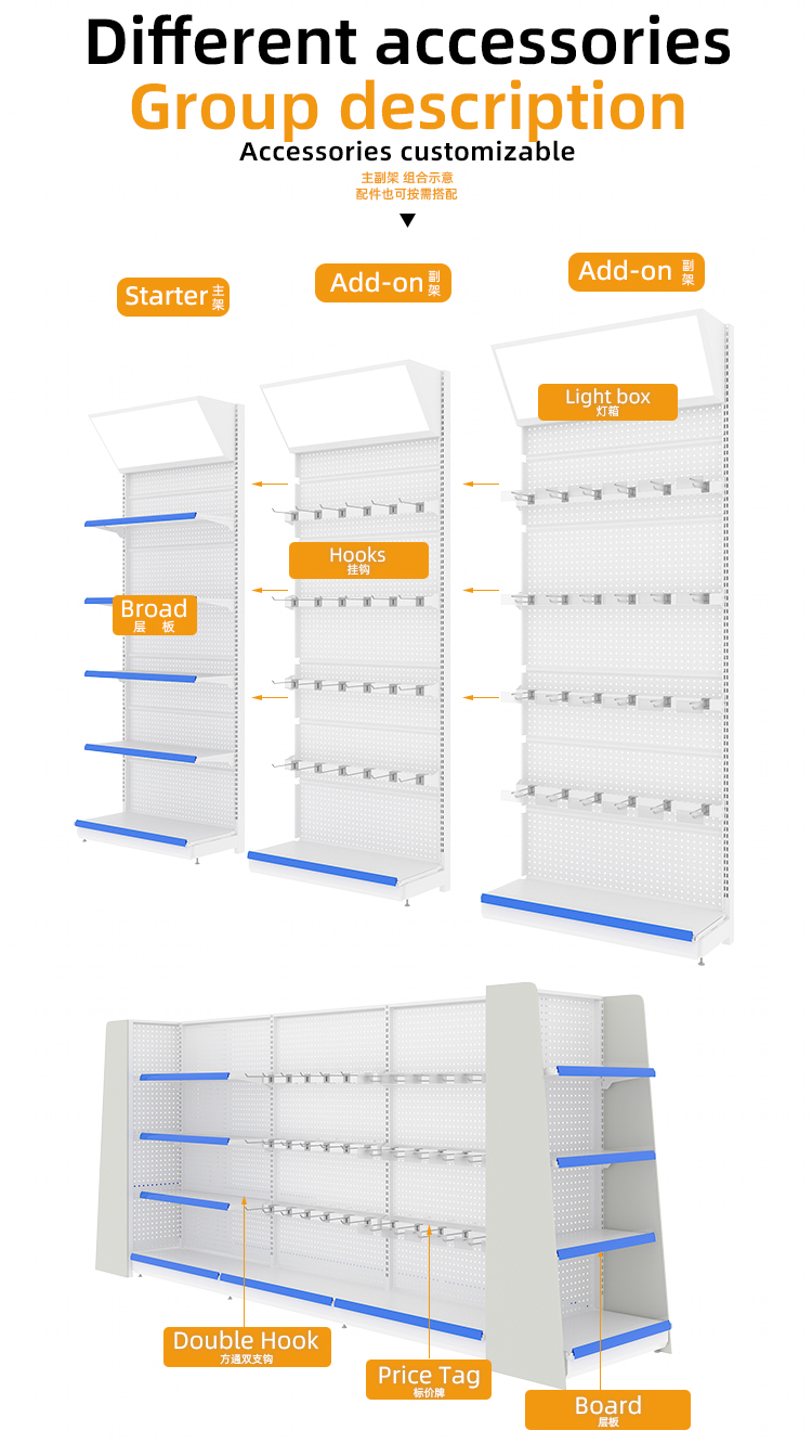 Supermarket shelf and storage rack layout 7
