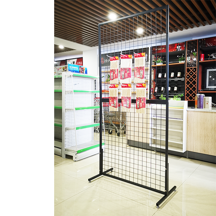 RunDa Customizable Metal Grid Wall Art Display Panels with T-Base Stand and Caster Wheels Easy Assembly Sturdy Steel Design